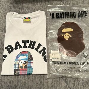 Men’s BAPE shirt, sz L white and plaid